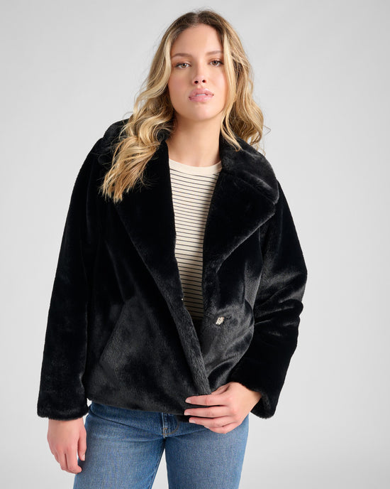 Black $|& Jaclyn Smith Faux Fur Jacket - SOF Front