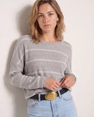 Heather Grey/White $|& SEAS Crew Neck Stripe Long Sleeve - SOF Back