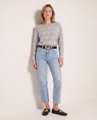 Heather Grey/White $|& SEAS Crew Neck Stripe Long Sleeve - SOF Back