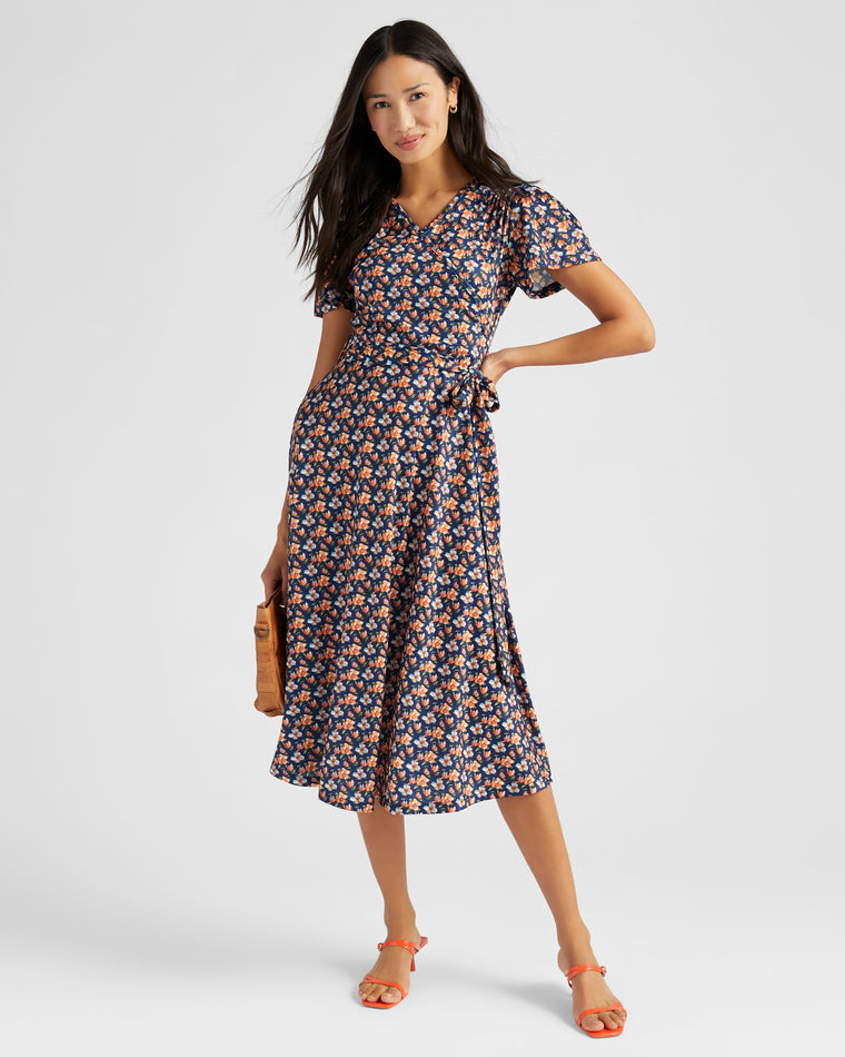 Navy Orange Floral $|& Mikarose Janae Midi Dress - SOF Front