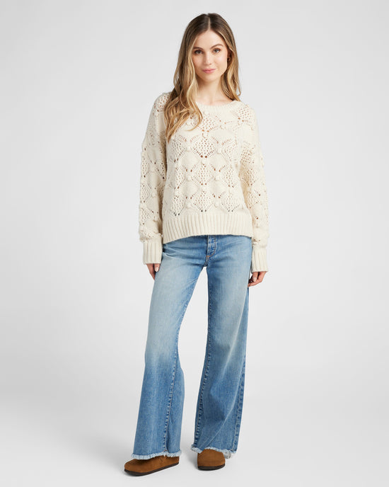 Cream $|& SEAS Fisherman Crochet Sweater - SOF Full Front