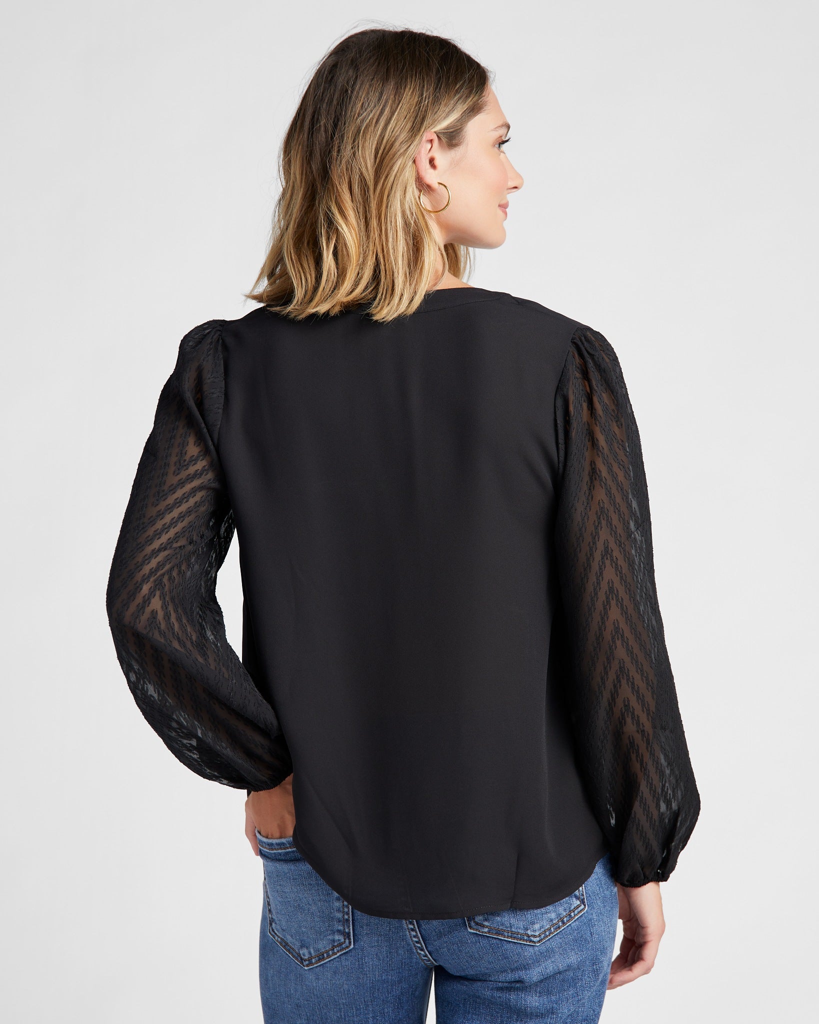 Black $|& West Kei Chevron Chiffon Long Sleeve - SOF Back