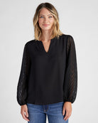 Black $|& West Kei Chevron Chiffon Long Sleeve - SOF Front