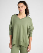 Four Leaf Clover $|& Interval Flex Fleece V-Neck Top - SOF Front