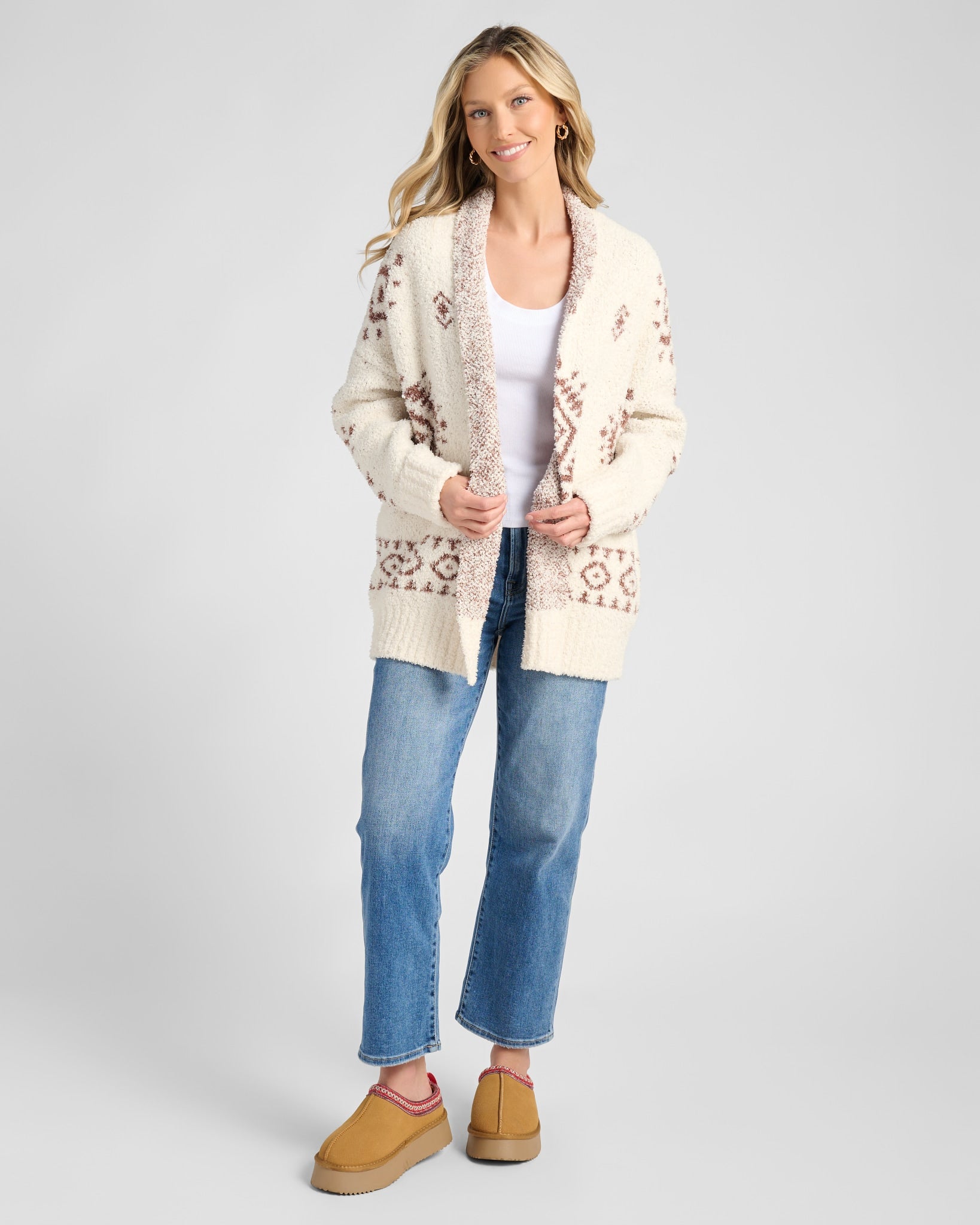 Cream Aztec $|& Herizon Aztec Cozy Jacquard Cardigan - SOF Full Front
