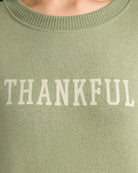 Heather Olive $|& SEAS Shoreline Hacci Thankful Graphic Crew - SOF Detail