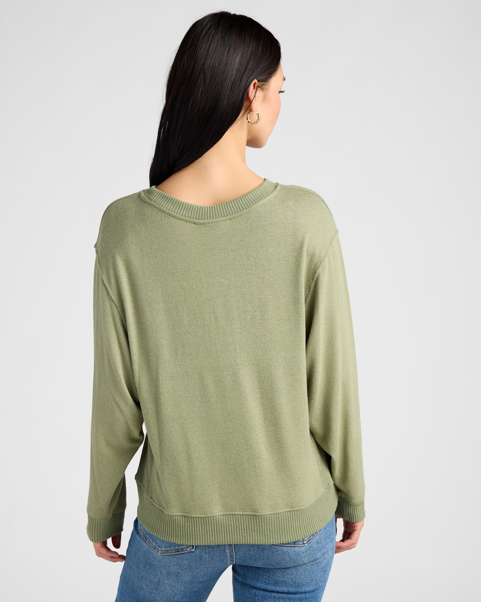 Heather Olive $|& SEAS Shoreline Hacci Thankful Graphic Crew - SOF Back
