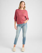 Heather Cabernet $|& SEAS Shoreline Hacci Holiday Graphic Crew - SOF Full Front