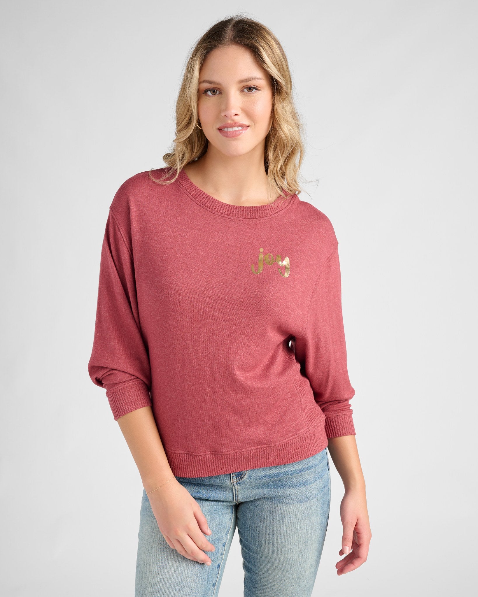 Heather Cabernet $|& SEAS Shoreline Hacci Holiday Graphic Crew - SOF Front