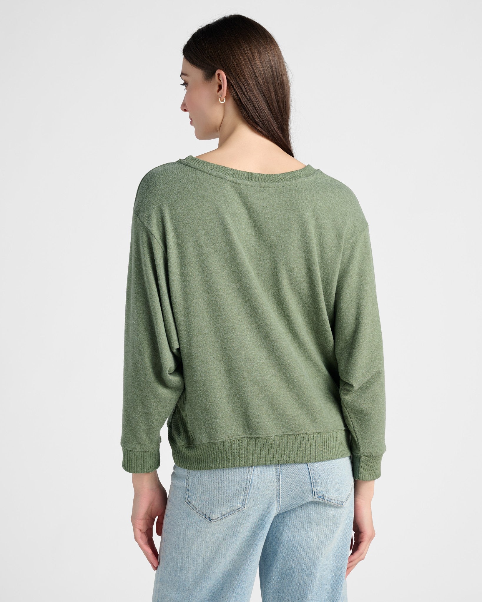Heather Olive $|& SEAS Shoreline Hacci Crew - SOF Back