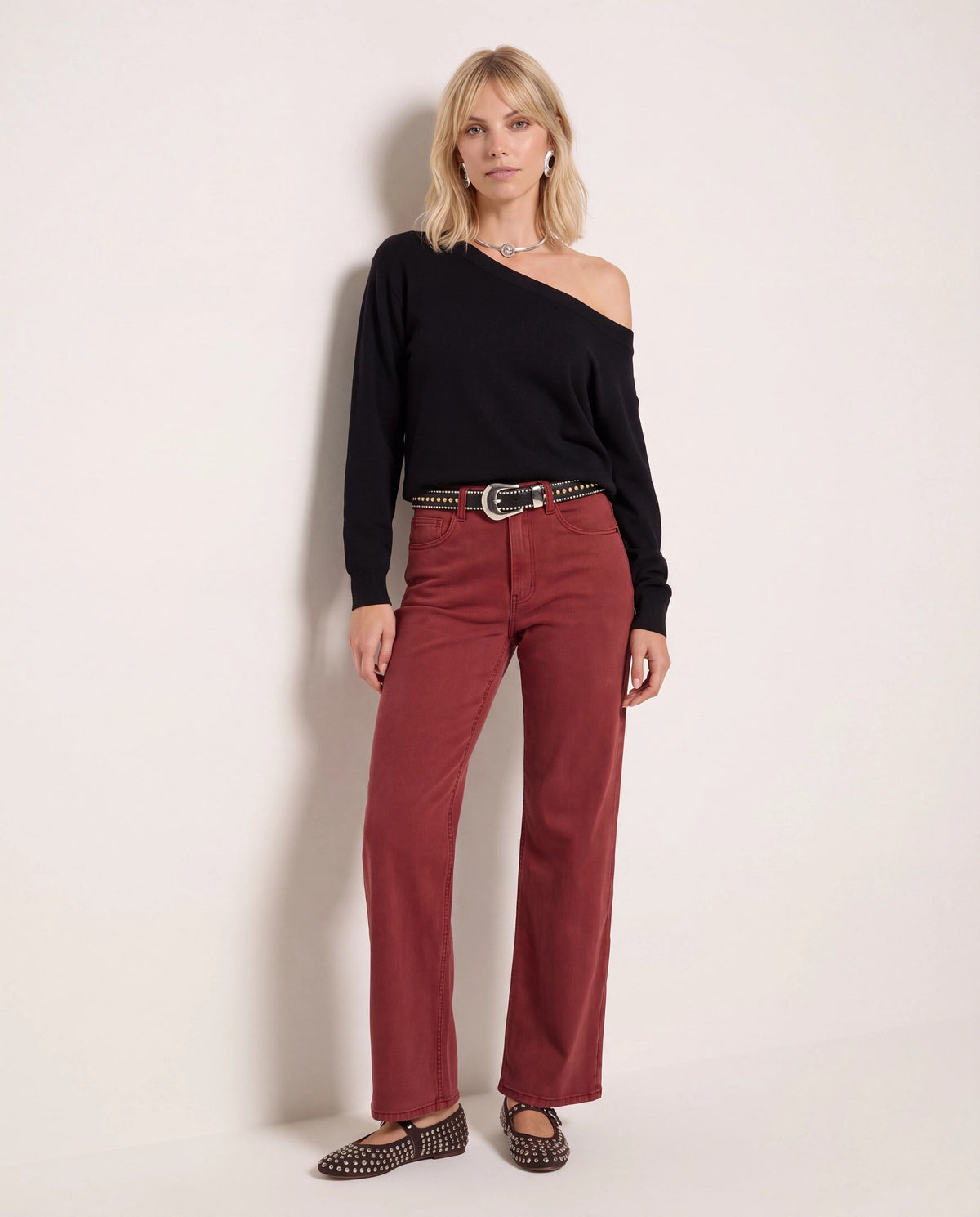 Black $|& SEAS Pacific One Shoulder Sweater - SOF Back