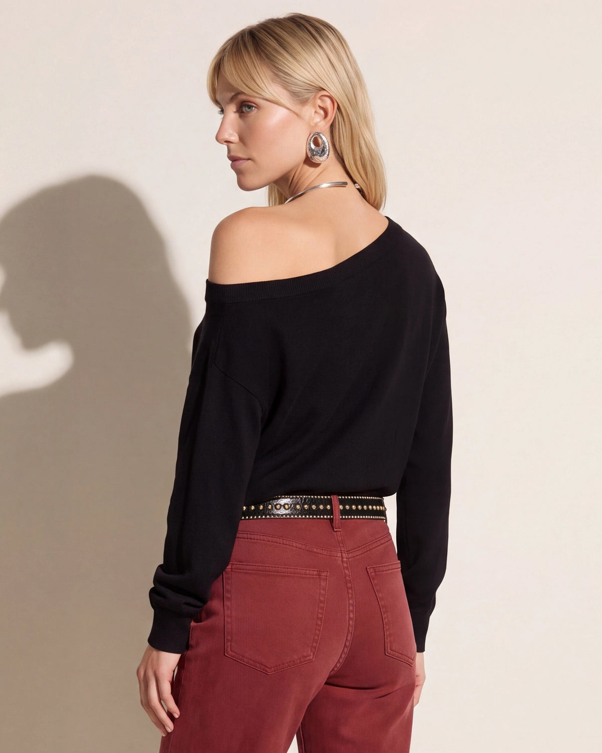 Black $|& SEAS Pacific One Shoulder Sweater - SOF Side