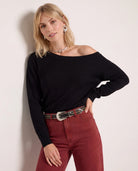 Black $|& SEAS Pacific One Shoulder Sweater - SOF Front