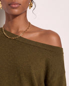Olive $|& SEAS Pacific One Shoulder Sweater - SOF Back