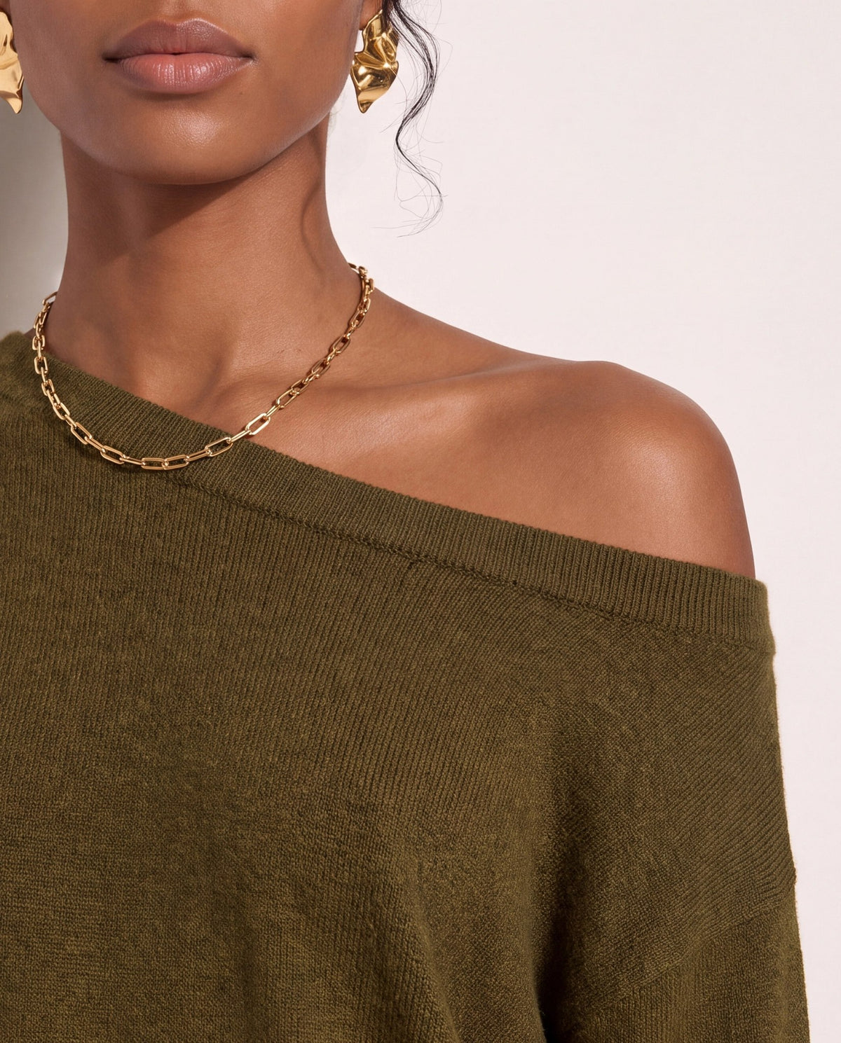 Olive $|& SEAS Pacific One Shoulder Sweater - SOF Back