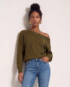 Olive $|& SEAS Pacific One Shoulder Sweater - SOF Front