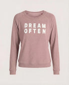 Mauve $|& SEAS Shoreline Hacci "Dream Often" Graphic Pullover - Hanger Detail