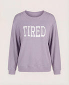 Heather Purple Sage $|& SEAS Shoreline Hacci "Tired" Graphic Pullover - Hanger Detail
