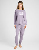 Heather Purple Sage $|& SEAS Shoreline Hacci "Tired" Graphic Pullover - UGC On Fig