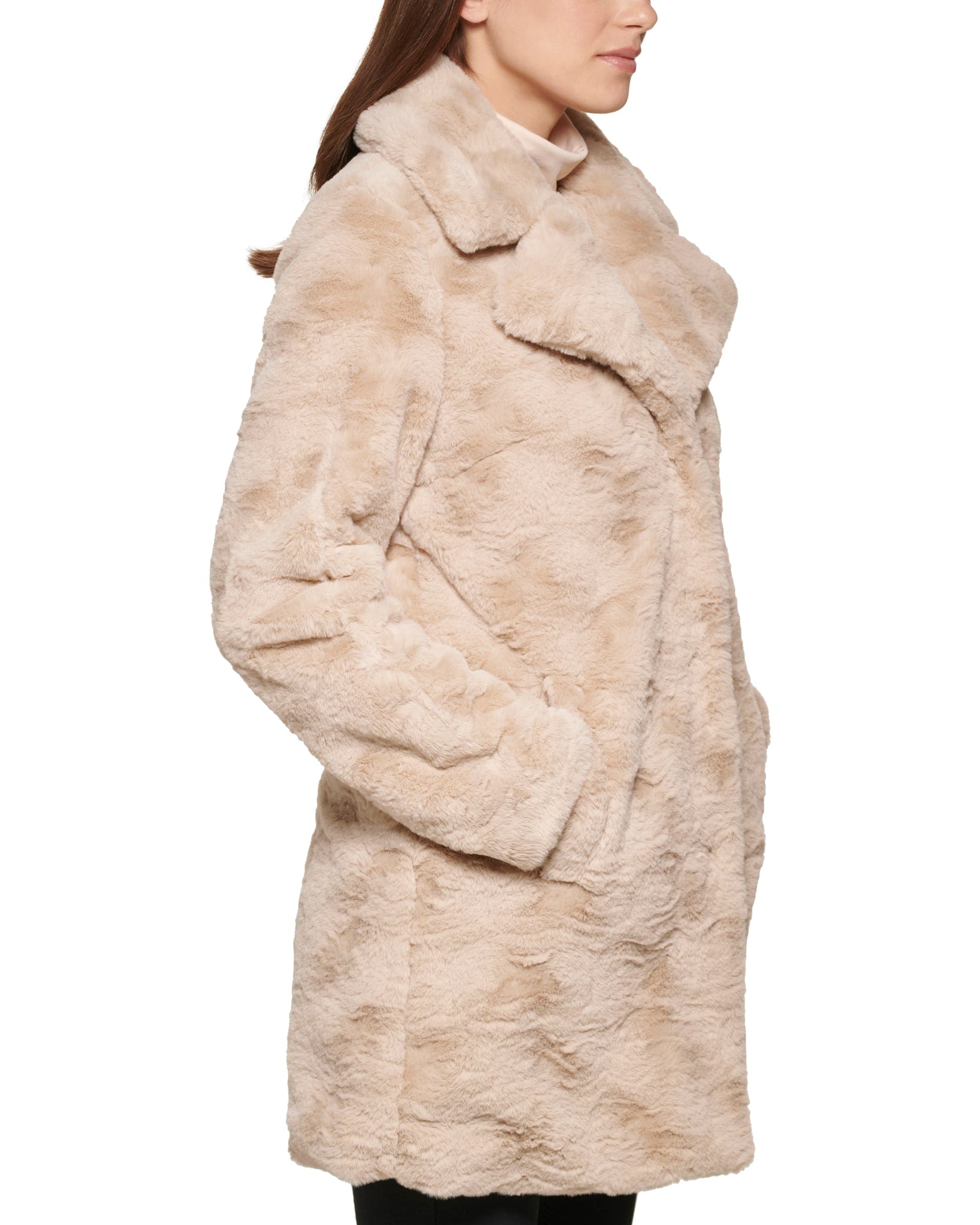 Champagne $|& Kenneth Cole Faux Fur Button Front Jacket - VOF Side