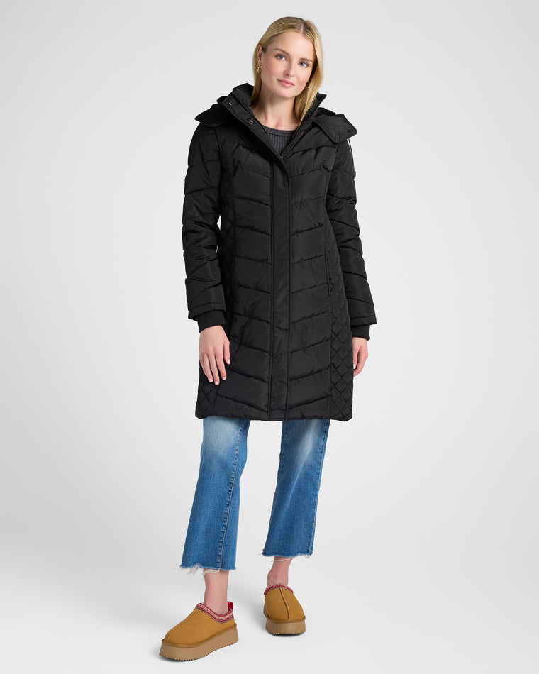 Black $|& Kenneth Cole Hooded Puffer Jacket - SOF Front