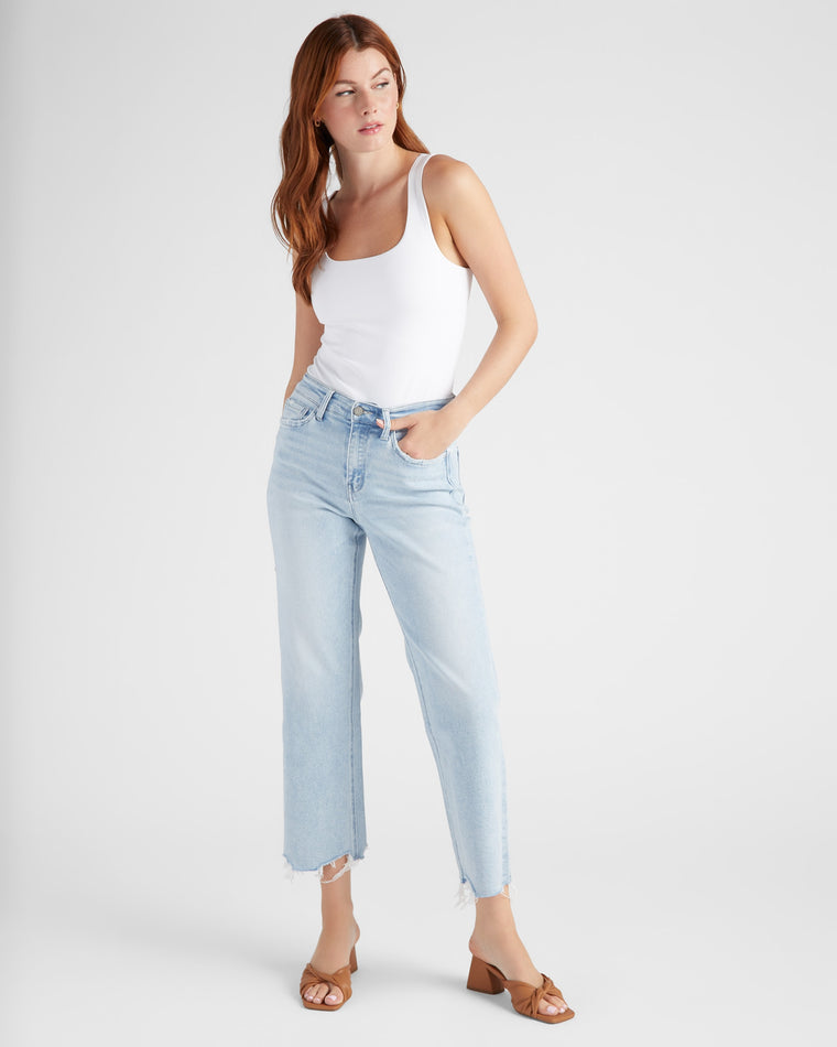 Meritorious Blue $|& Vervet Mid Rise Slim Wide Leg Jeans - SOF Full Front