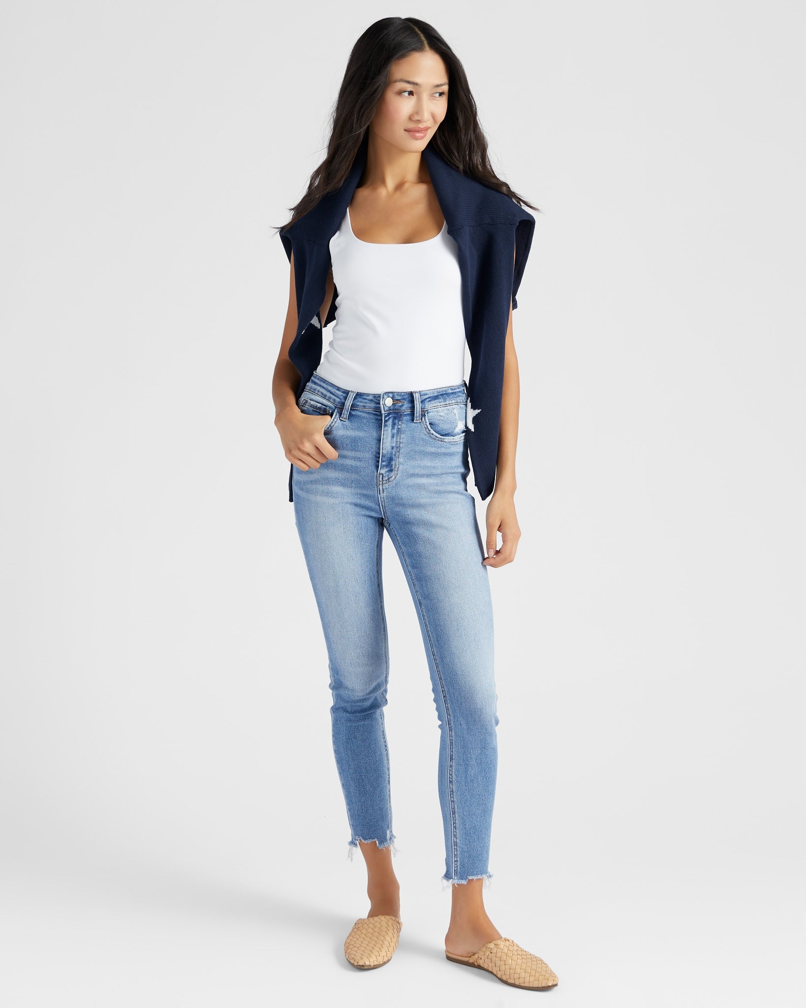 Innovation $|& Flying Monkey Jeans Mid Rise Distressed Skinny Jeans - SOF Full Front