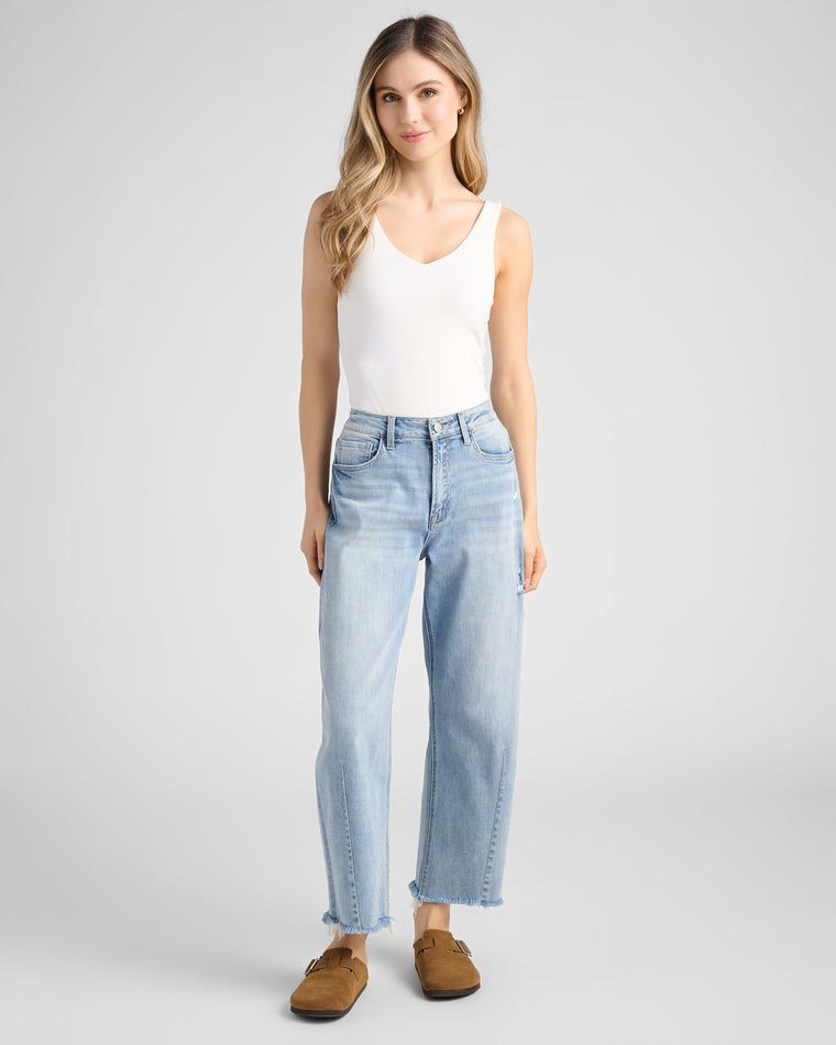 Tantalizing Blue $|& Flying Monkey Jeans Super High Rise Barrel Leg Jeans - SOF Full Front