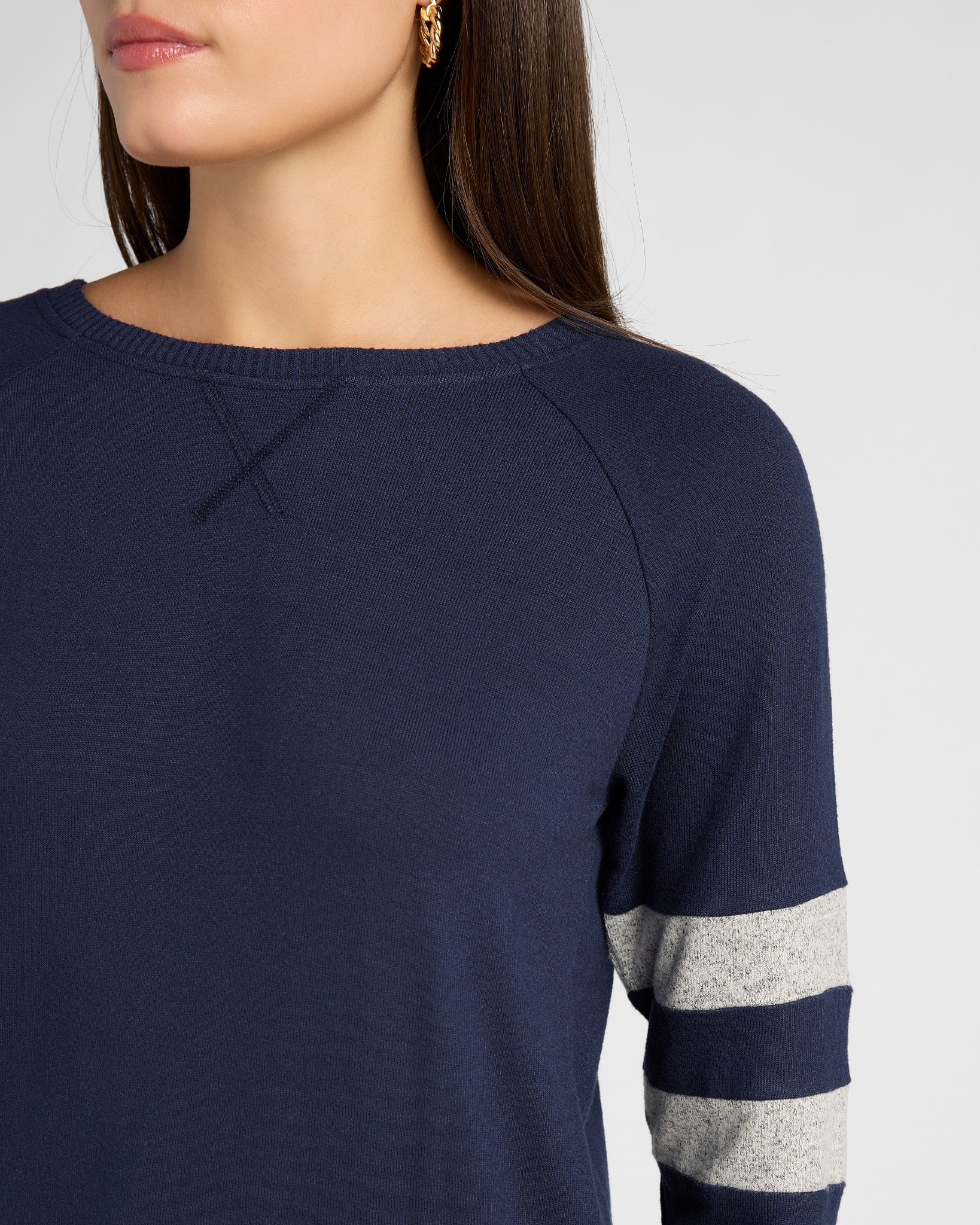 Navy/H. Grey $|& SEAS Shoreline Varsity Cozy Top - SOF Full Front