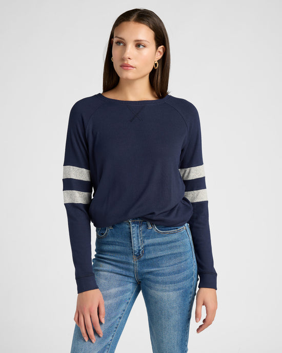 Navy/H. Grey $|& SEAS Shoreline Varsity Cozy Top - SOF Front