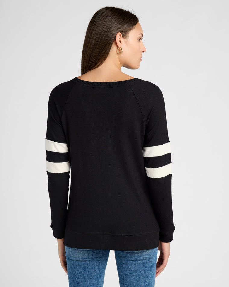 Black/Cream $|& SEAS Shoreline Varsity Cozy Top - SOF Back