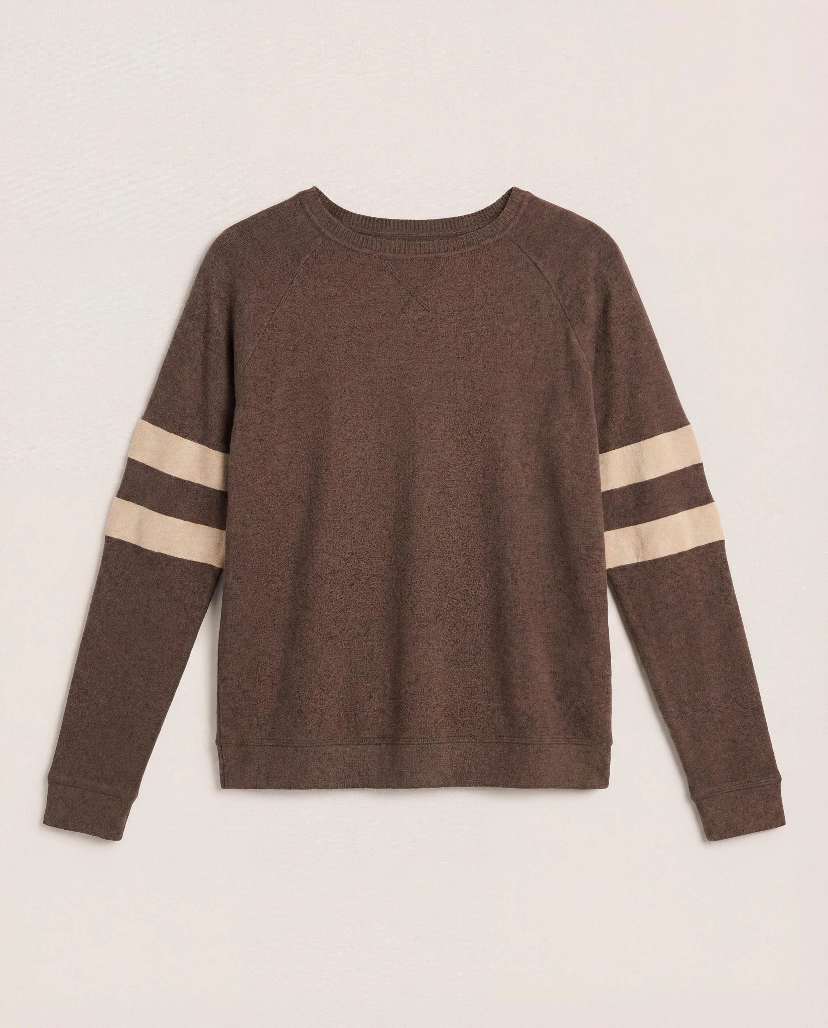 Heather Dark Chocolate/Heather Oatmeal $|& SEAS Shoreline Varsity Cozy Top - Hanger Detail