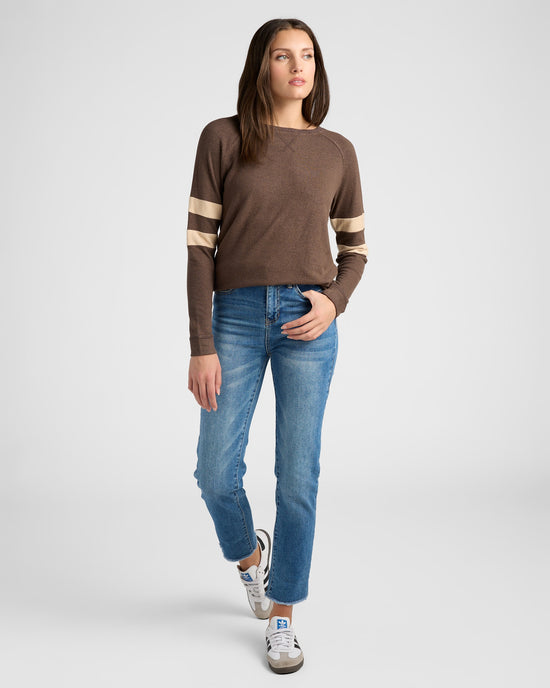 Heathered Dark Chocolate/Heathered Oatmeal $|& SEAS Shoreline Varsity Cozy Top - SOF Full Front