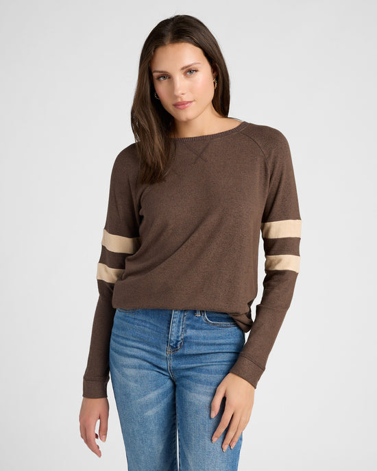 Heathered Dark Chocolate/Heathered Oatmeal $|& SEAS Shoreline Varsity Cozy Top - SOF Front