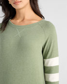 Heather Olive/Cream $|& SEAS Shoreline Varsity Cozy Top - SOF Full Front