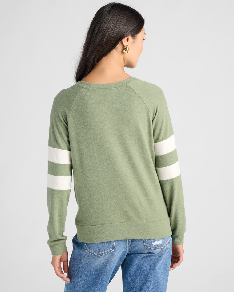 Heathered Olive/Cream $|& SEAS Shoreline Varsity Cozy Top - SOF Back