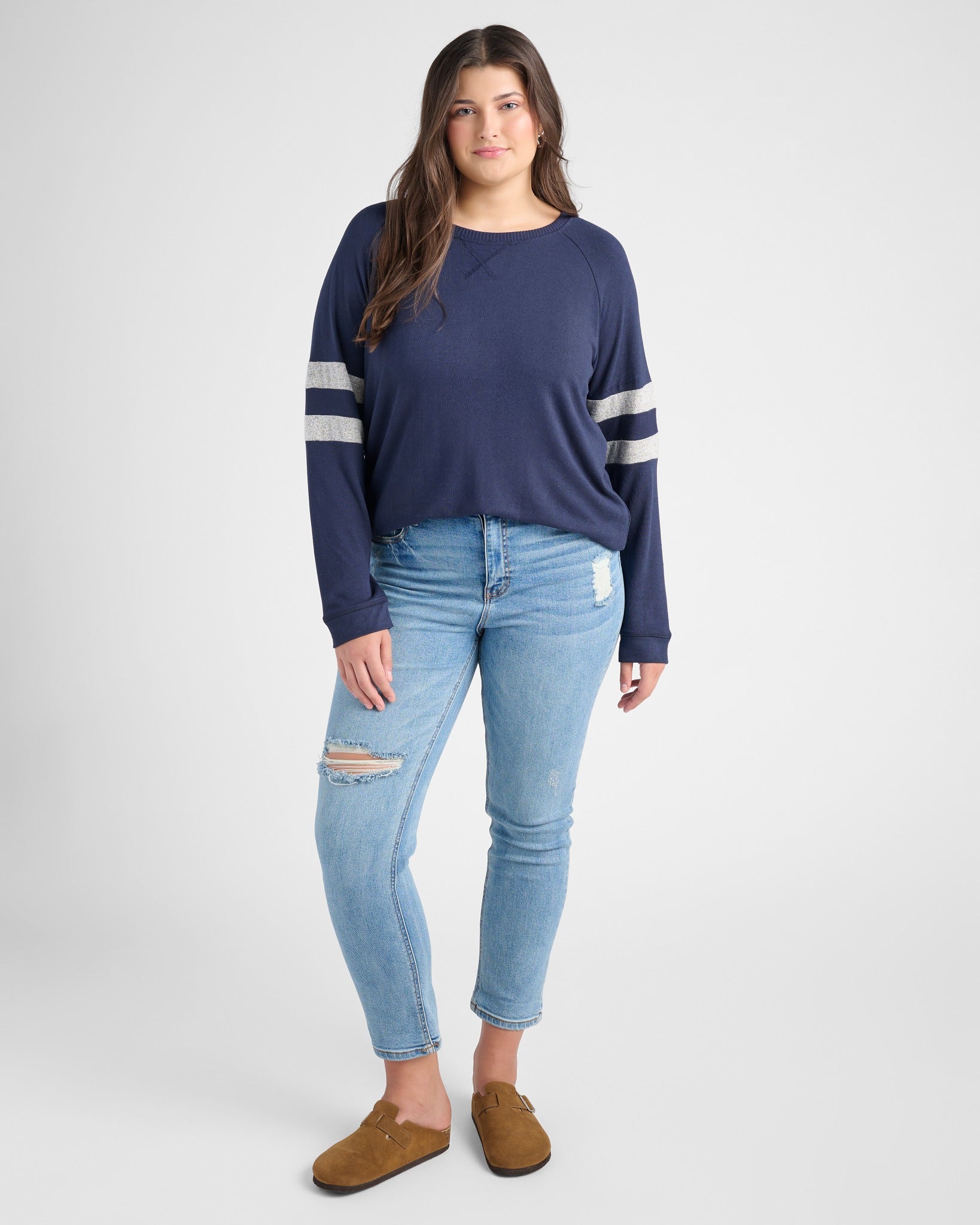Navy/H. Grey $|& SEAS Shoreline Varsity Cozy Top - SOF Full Front