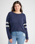 Navy/H. Grey $|& SEAS Shoreline Varsity Cozy Top - SOF Front