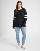 Black/Cream $|& SEAS Shoreline Varsity Cozy Top - SOF Full Front