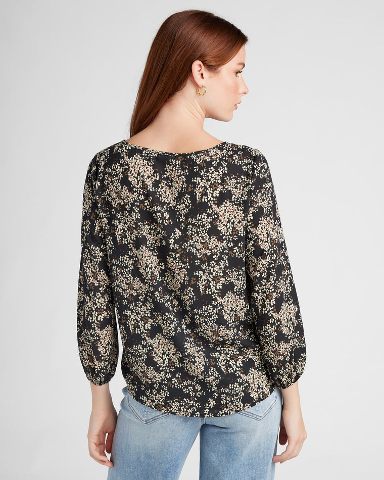 Black/Brown $|& West Kei Floral Woven 3/4 Sleeve Tie Front Top - SOF Back