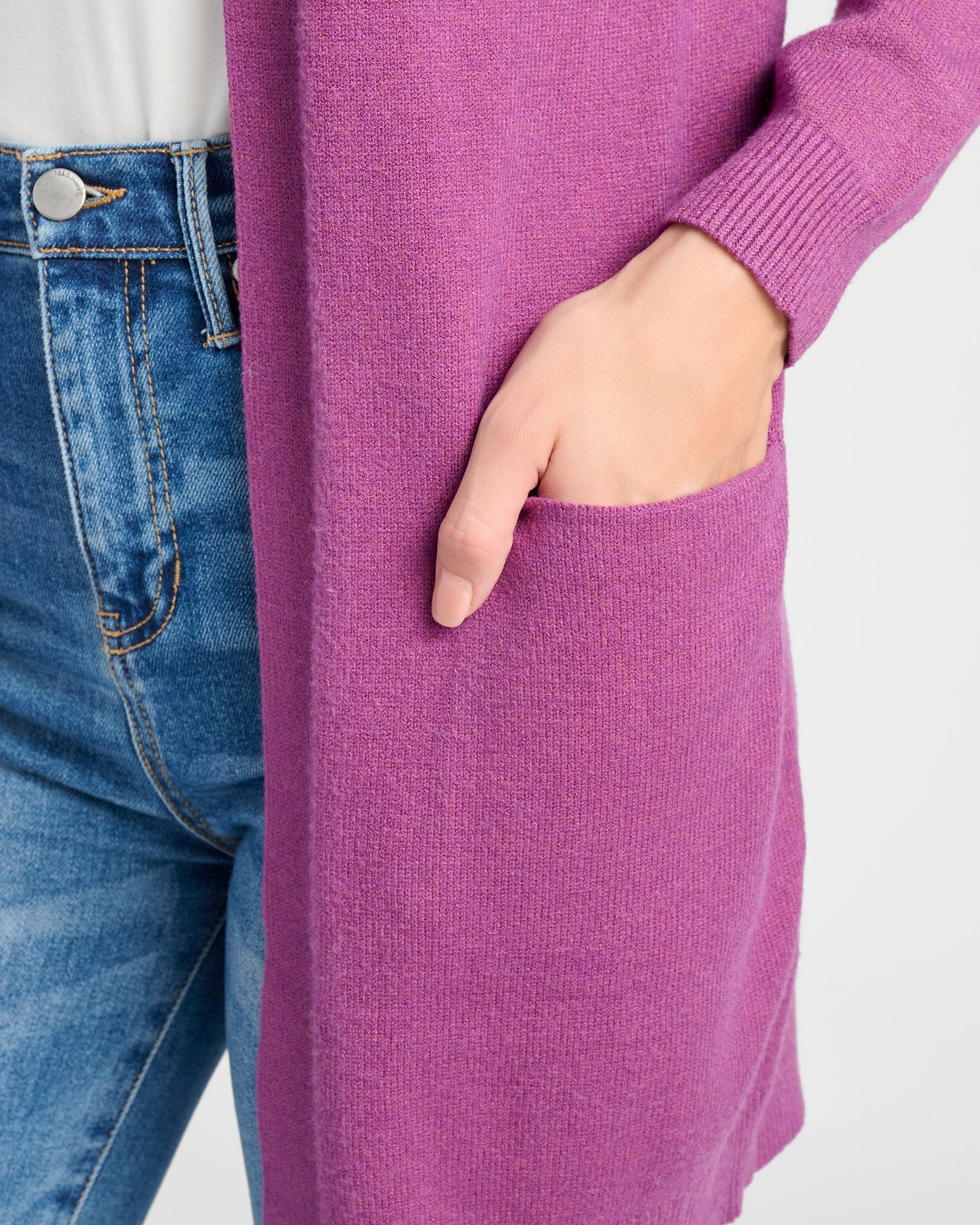 Heather Purple Sage $|& SEAS Pacific Marled Pocket Cardigan - SOF Detail