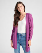 Heather Purple Sage $|& SEAS Pacific Marled Pocket Cardigan - SOF Front