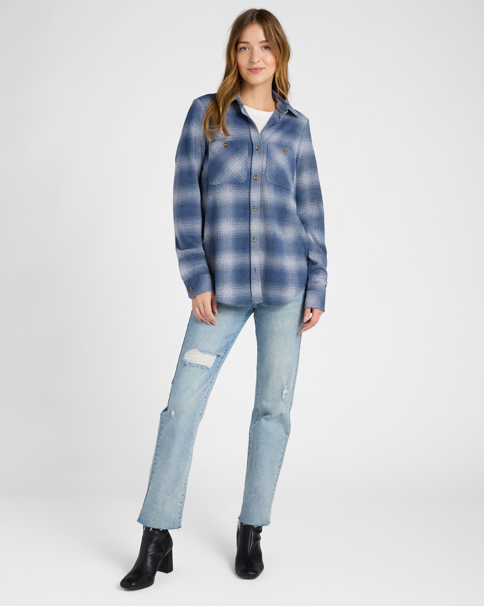 Denim Plaid $|& SEAS Coastline Button Down Plaid - SOF Full Front
