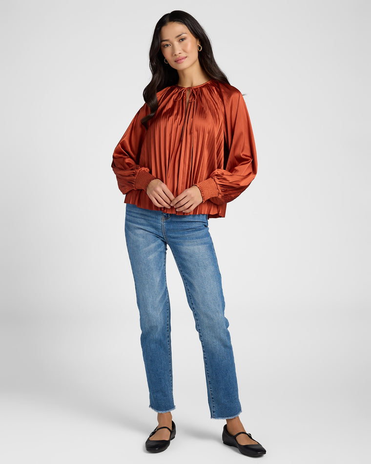 Cathay Spice Orange $|& Dear John Deletta Pleated Tie Front Top - SOF Full Front