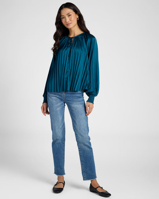 Deep Teal $|& Dear John Deletta Pleated Tie Front Top - SOF Full Front