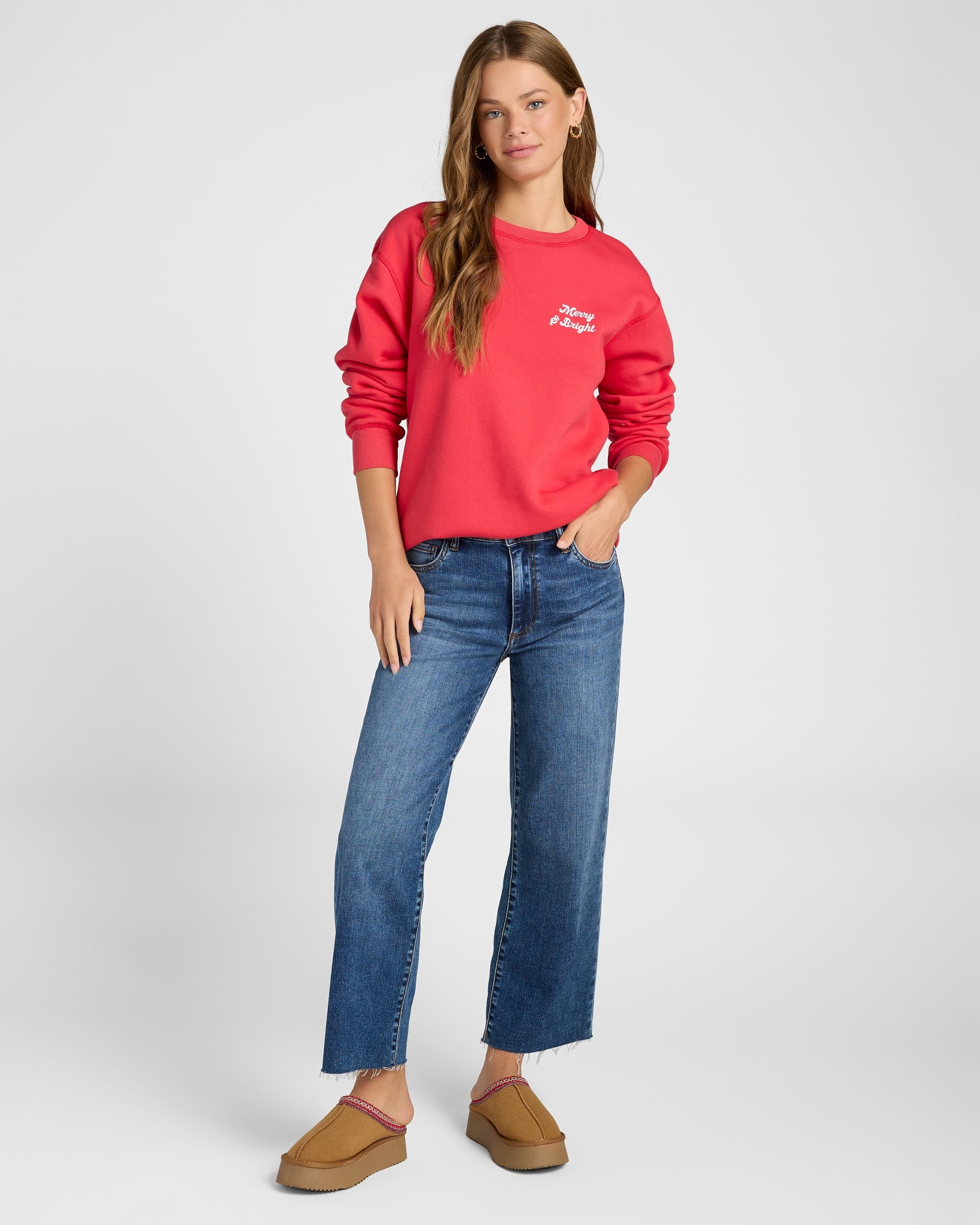 Candy Red $|& Project Social T Merry & Bright/Silent Night Reversible Sweatshirt - SOF Full Front