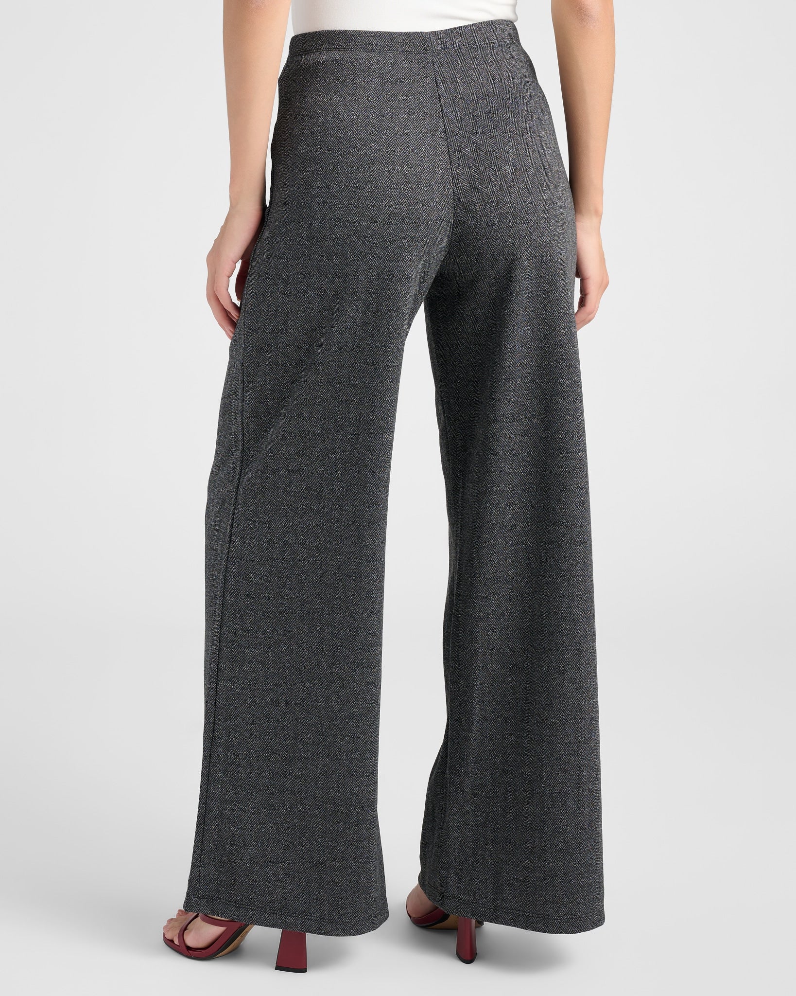 Black/Charcoal Herringbone $|& Max Studio High Waist Front Seam Wide Leg Ponte Pant - SOF Back