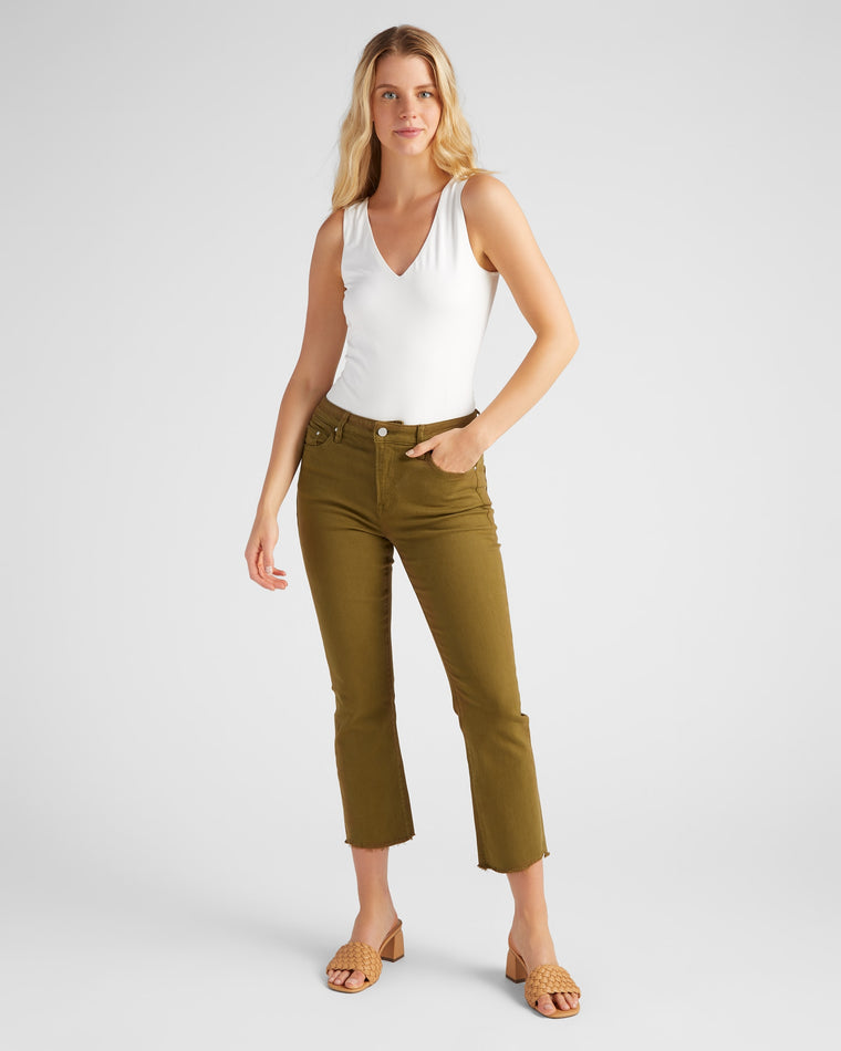 Moss Olive $|& Mica Denim High Rise Cropped Straight Leg Jeans - SOF Full Front