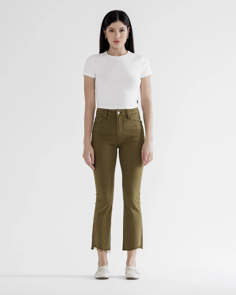 Moss Olive $|& Mica Denim High Rise Cropped Straight Leg Jeans - VOF Front