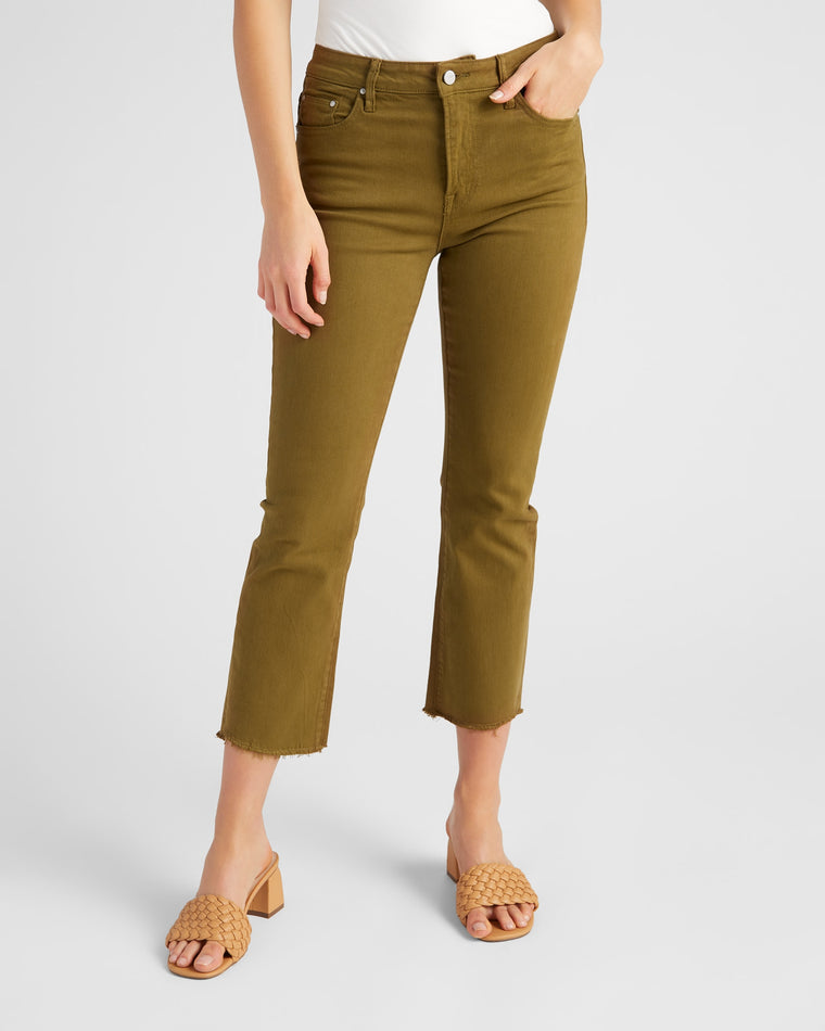 Moss Olive $|& Mica Denim High Rise Cropped Straight Leg Jeans - SOF Front